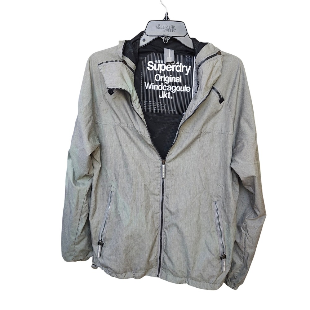 Superdry Wind Cagoule Jacket Lightweight Full Zip Gray‎ Size LG